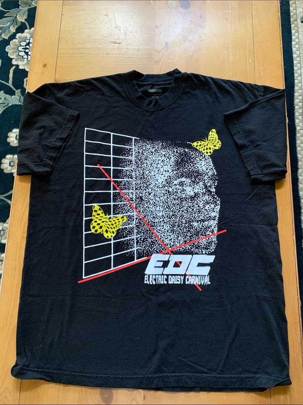 EDC Electric Daisy Carnival Black Graphic Tee with Yellow Accents